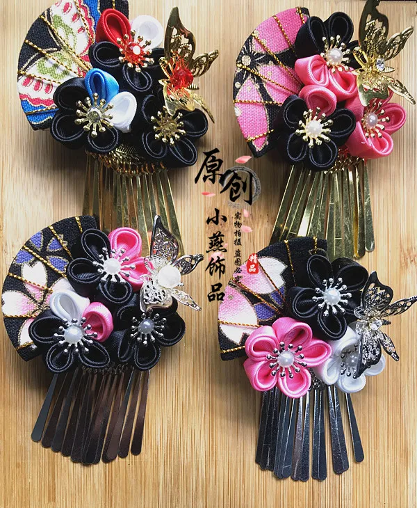 

New Original black Japanese hair accessories kimono yukata fan tassel hairpi Hanfu, kimono, yukata, filming accessories Hairpin