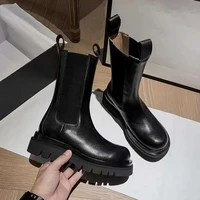 net red mona same martin boots spring and summer new short round head chessy thick heel medium tube motorcycle boots women