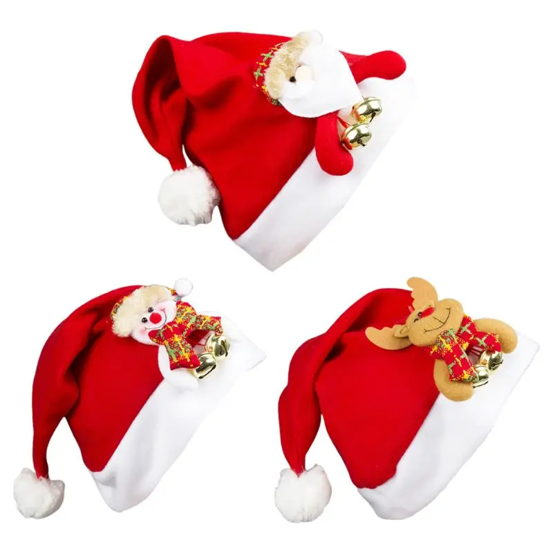 

Unisex Men Women Cute Cartoon Bell Ring Christmas Hat Soft Flannel Warm Cap Cosplay Costume Funny Party Photo Props Gift