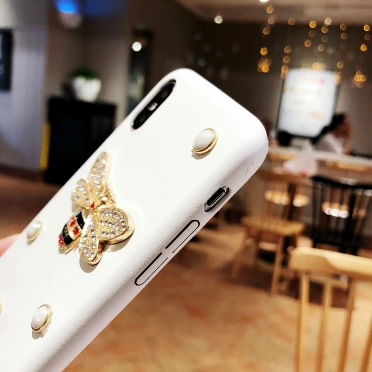 Роскошный кожаный мягкий чехол для телефона для iphone 7 чехол 3D мода алмаз пчела жемчуг Классический чехол для iphone 6 6s 7 8 plus X XR XS Max