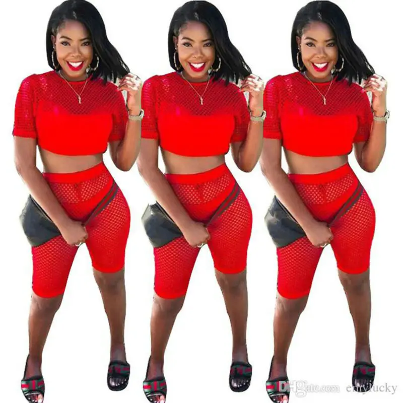 Женский сексуальный сетчатый костюм Meihuida 2020 короткий топ с коротким рукавом и