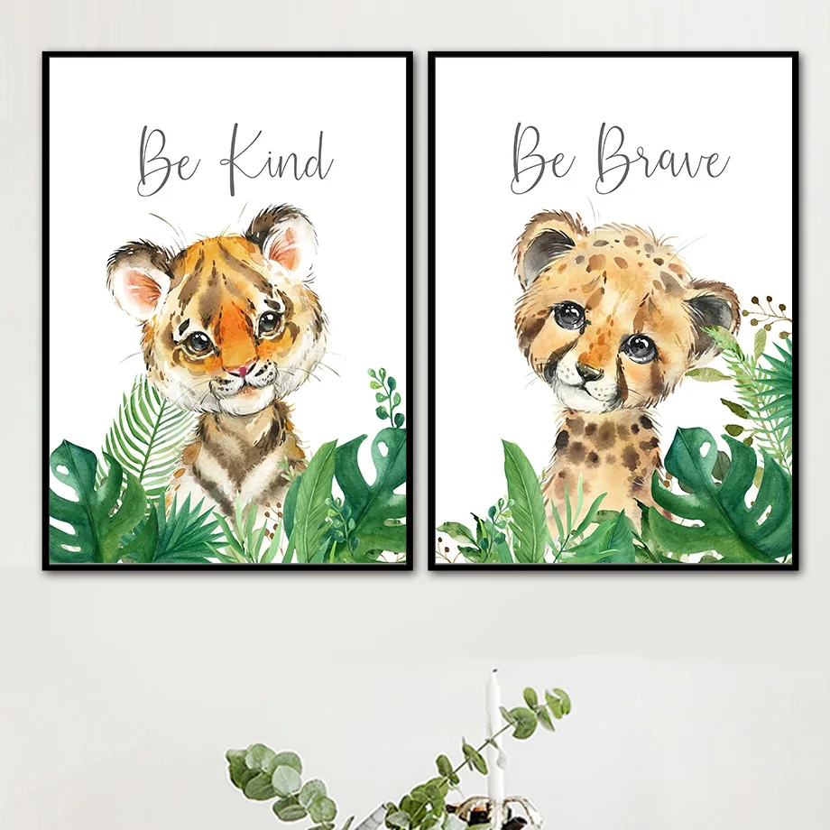 Листья слон тигр Лев Зебра животные Картина на холсте скандинавские постеры и