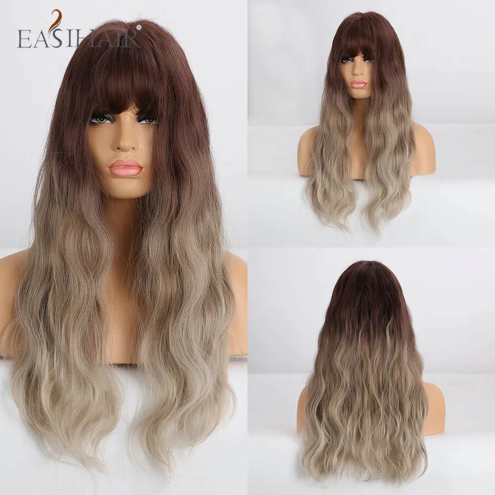 EASIHAIR Длинные женские парики Ombre Платиновые светлые волнистые синтетические с
