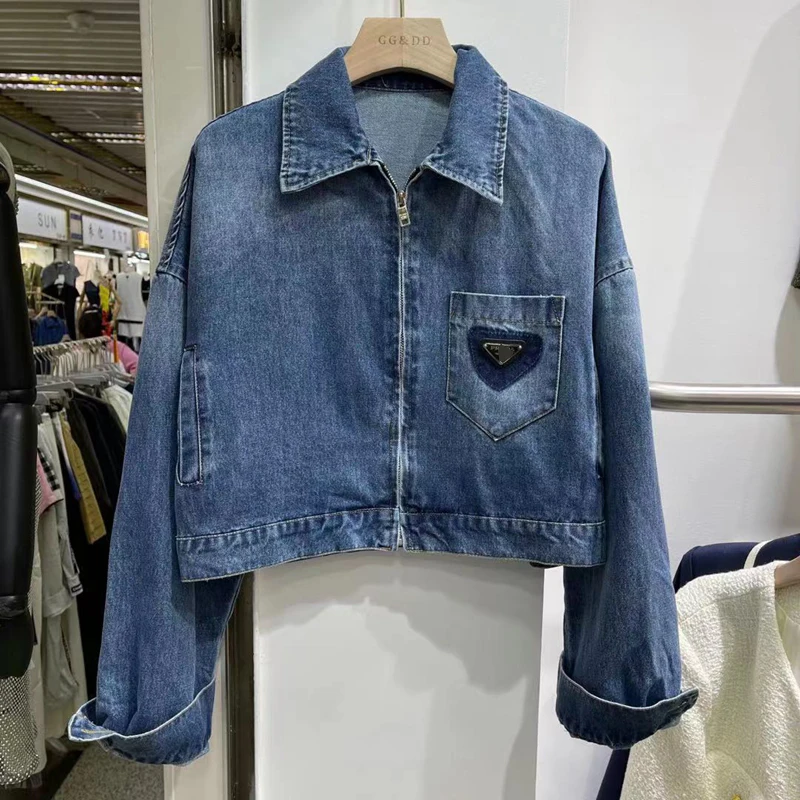 

Brand designers Coat Jacket Women 2021 Autumn Causal Denim Jackets Cotton Embroidery Lapel Jean Blue Coat Woman