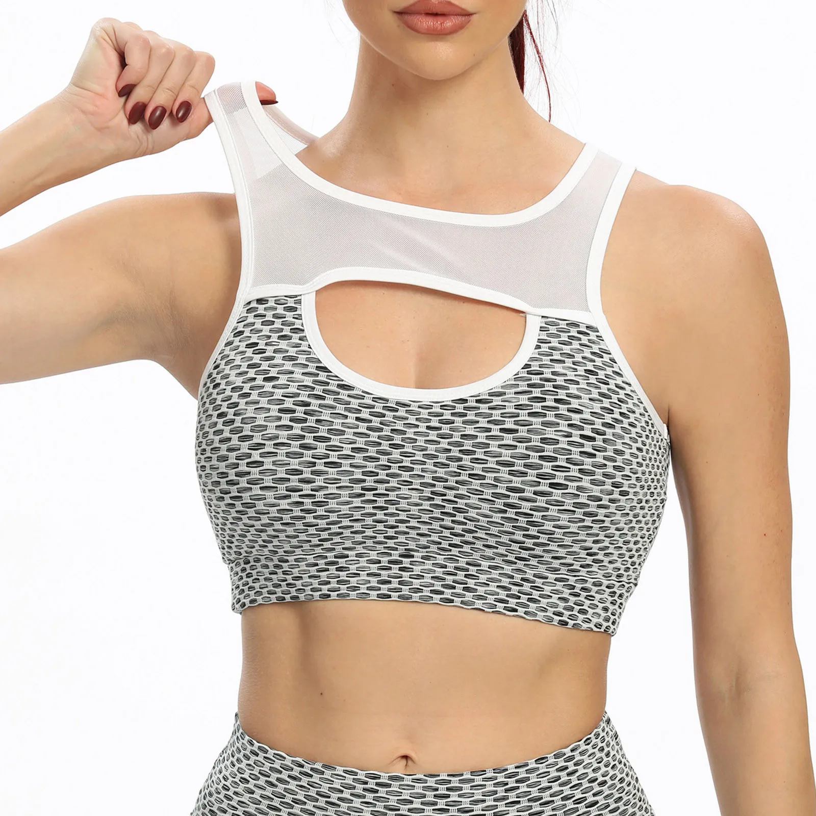 

Women's Fitness Vest Shockproof Quick Drying Top Colorful Honeycomb Exercise Running Push Up Crop Top Sports Brassiere Bra
