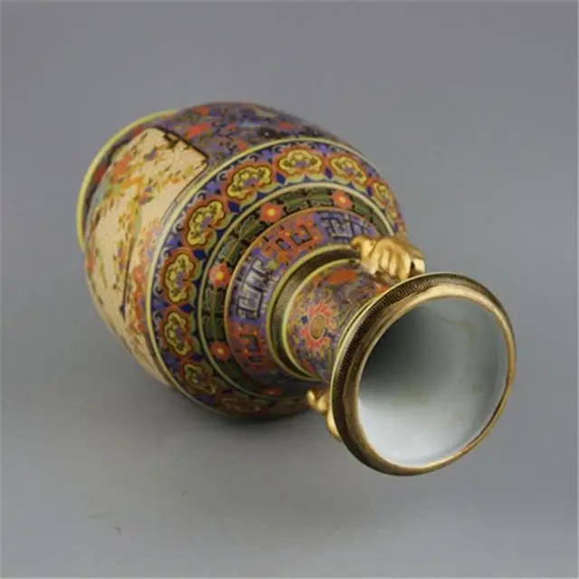 Эмалированная цветная Цветочная птица с узором династии Цин Золотая ваза