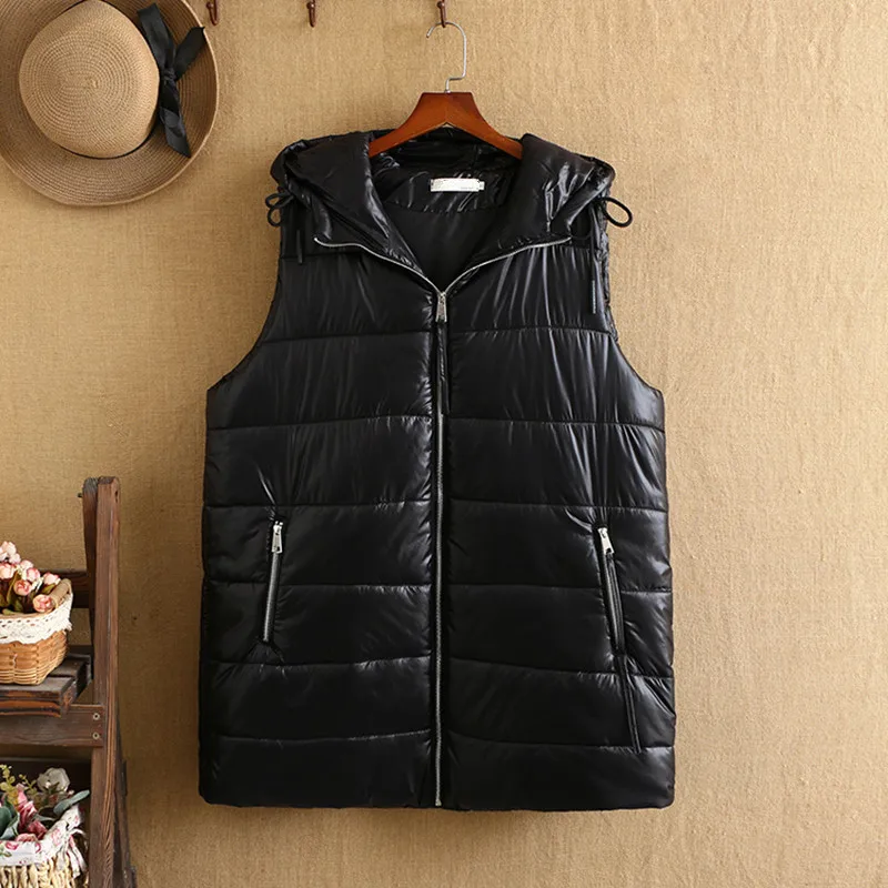 

Plus Size Winter Sleeveless Jacket For Hooded The Middle Interlayer Is Thickened With Cotton Large Size Vest 3XL-5XL For Fatlady