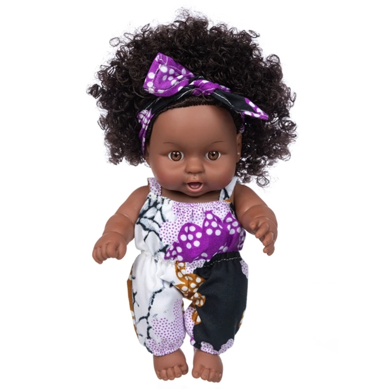 

African Black Baby Toy with Curly Hair Christmas Simualtion Cartoon Doll Cute Mini Boys Girls Gift for Children