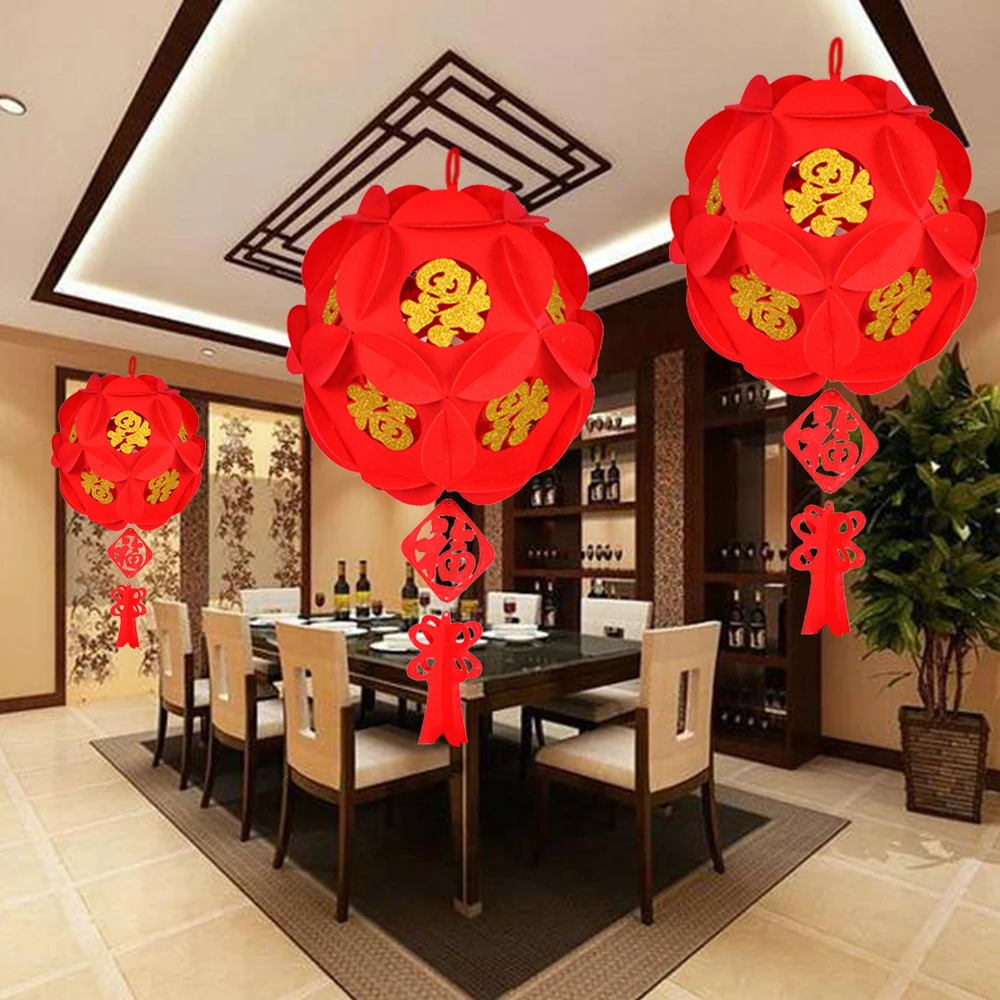 2020 New Year 3D Red Hanging Lanterns Chinese Traditional Classical China Theme Luck Fu Lantern For Festival Decor | Дом и сад
