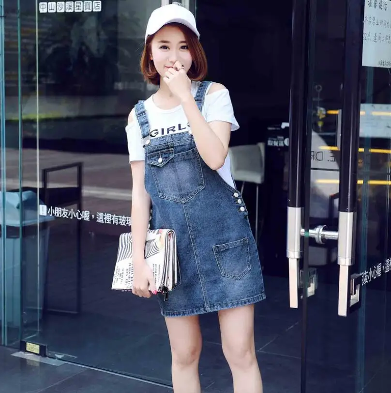 2021 new women denim dress girls Casual loose overalls sundress female fashion kirean jeans dresses w817 | Женская одежда