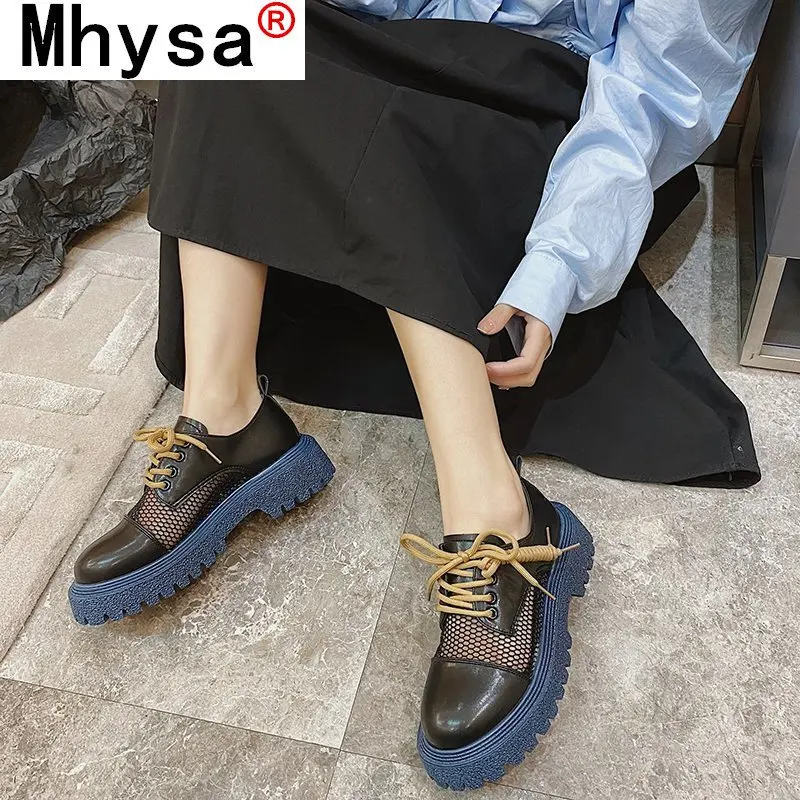 

2021 New Pu Leather Shoes with Round Toe Women's Shoes Flat Shoes Women's Fashion Mesh Breathable Casual Shoes Platform Shoes