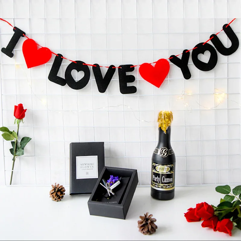 1 комплект красного сердца и буквы нетканый I Love You баннер для свадебного