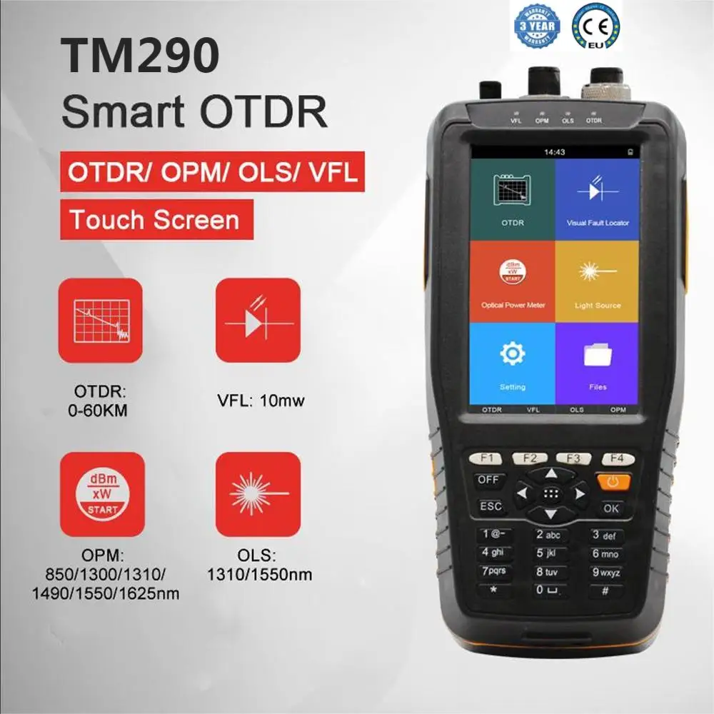 

Free Shipping TM290 Mini Smart OTDR 1310/1550nm or 1610nm with VFL/OPM/OLS Touch Screen Optical Time Domain Reflectometer