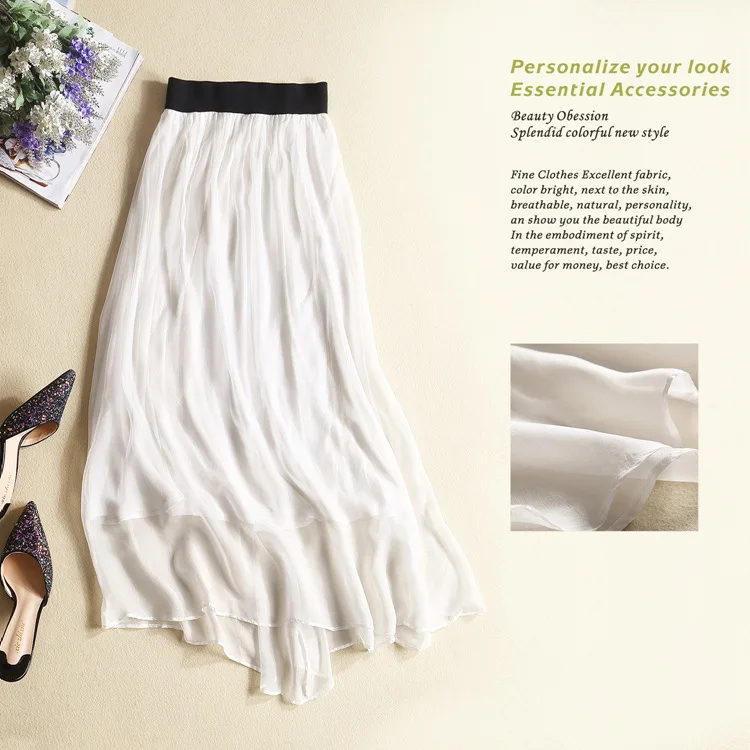 Шелковая Летняя женская юбка с завышенной талией 200% повседневные Элегантные