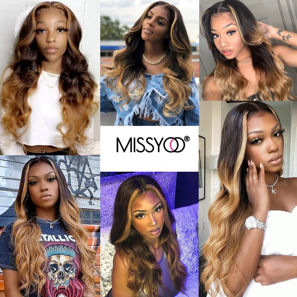 

1B27 Ombre Honey Blonde Body Wave Wigs 4x4 Lace Closure Wig Highlight Lace Frontal Wig Human Hair Brazilian Remy For Black Women