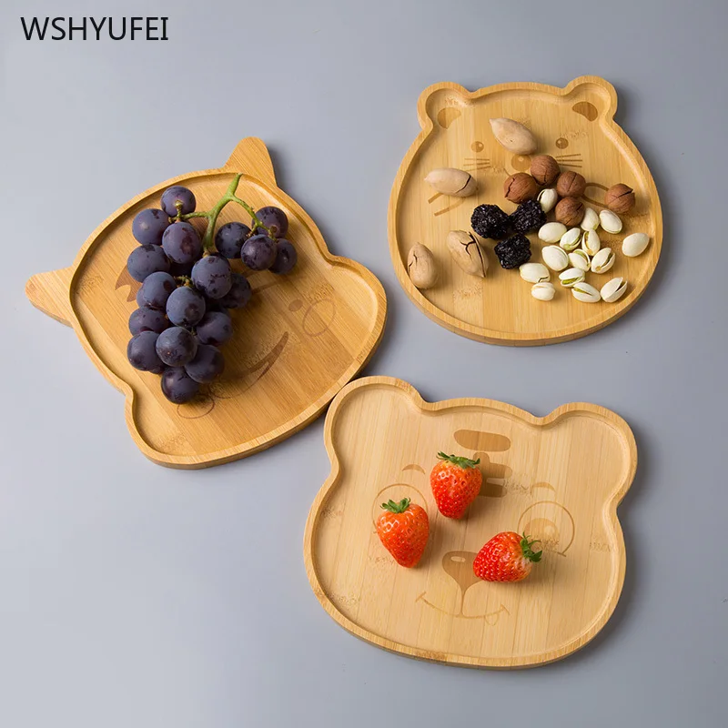 Деревянная тарелка с милыми животными медведем тигр обезьяна змея Детская
