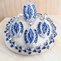 silver 925 bridal jewelry sets blue zircon costume jewellery wedding rings earrings pendant bracelets necklace set for women