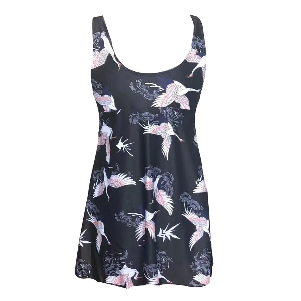 

2020 New Plus Size XXXL One Piece Swimsuit With Skirt Sexy Deep V Print Bird Vintage Big Swimwear Beach Large 5XL Bathing Suit