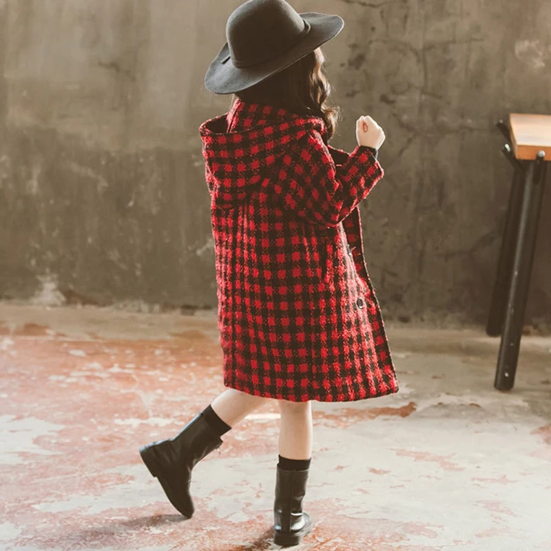 Детский плащ для девочек пальто малышей детская куртка Клетчатая Шерстяная