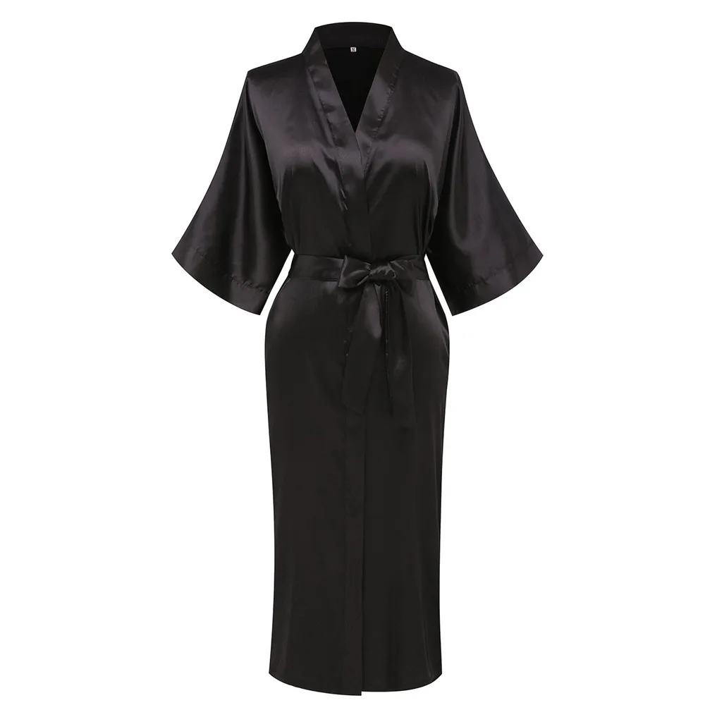 Женский Атласный халат кимоно Длинная атласная пижама бордового цвета с