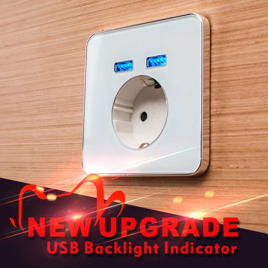 Jiubei белого цвета с украшением в виде кристаллов Стекло Панель 2A Dual USB Порты и