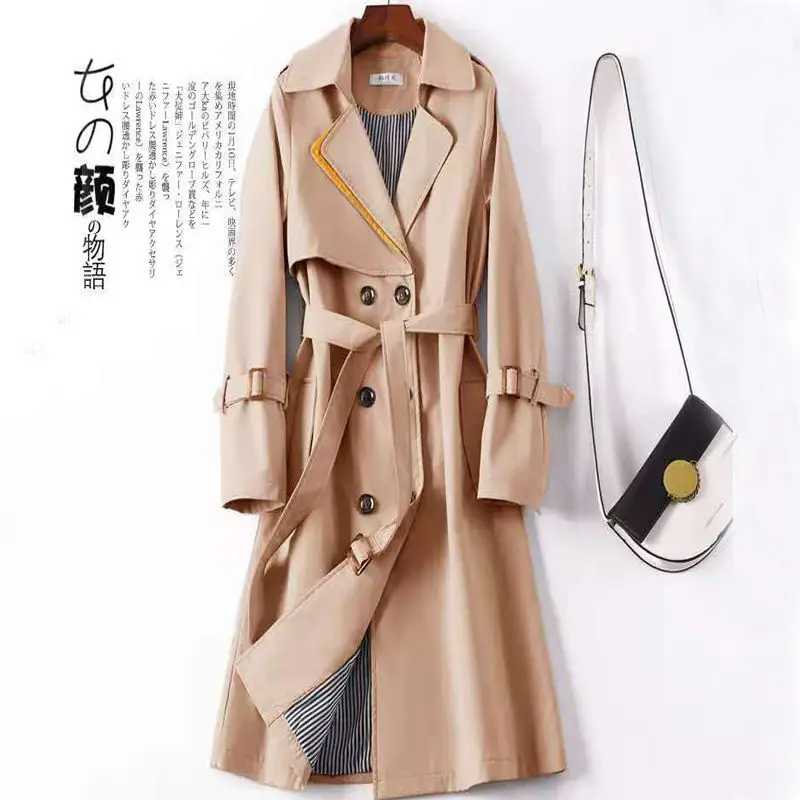 

2021 Spring Autumn New Korean Women's Trench Coat Casual Double-breasted Slim Long Female Windbreaker Plus size waist Overcoat