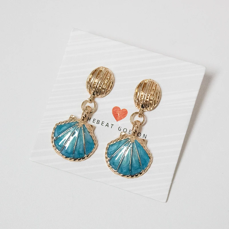 

Fashion Earrings Jewelry Blue Metal Dangle Earrings Shell Shape Pendientes Long Earrings for Women Ethnic Indian Jewelry Gift