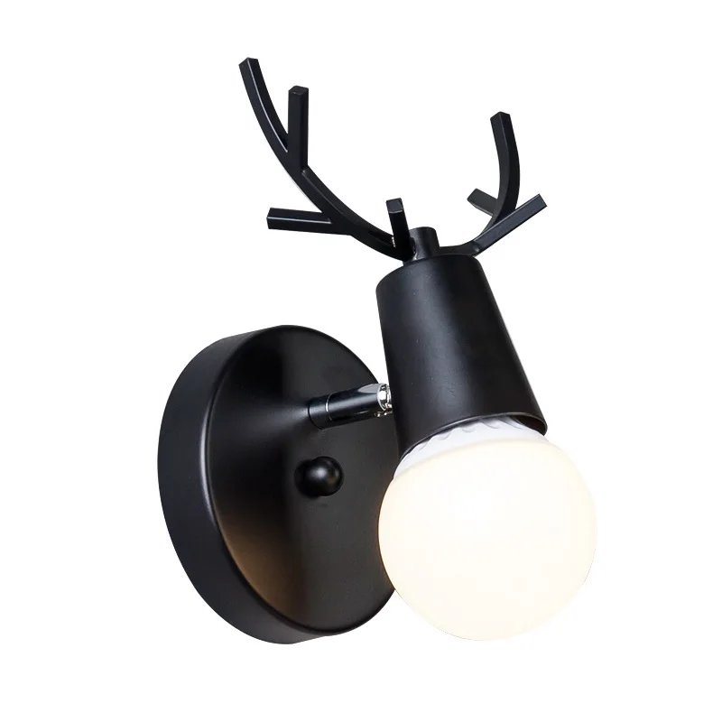 

Nordic Modern Deer Antlers LED Wall Light Solid Wood Black White E27 iron Animal Wall Lamp Home Fixtures for Bedroom foyer