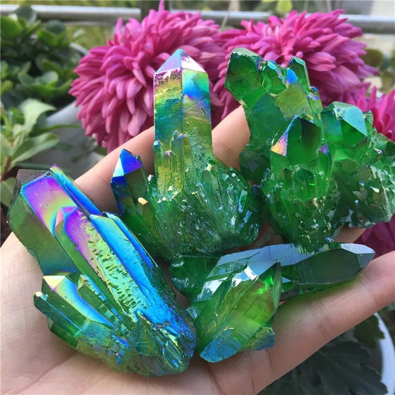 green 1pcs Natural crystal quartz Rare beautiful flame aura quartz crystal cluster Ore Mineral Healing Specimens Random delivery - Цвет: green