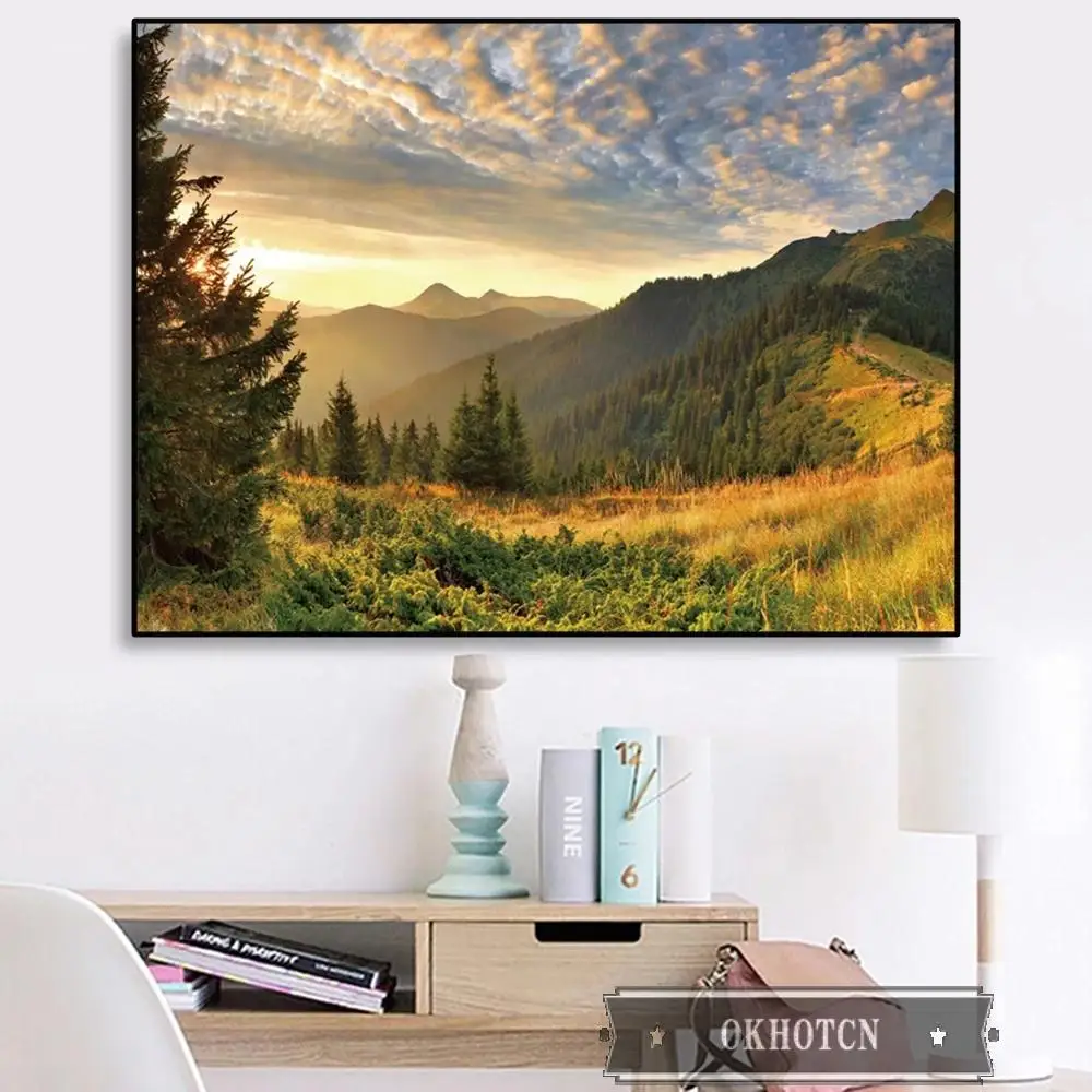 Скандинавская Гора лес озеро пейзаж холст живопись природный плакаты и принты