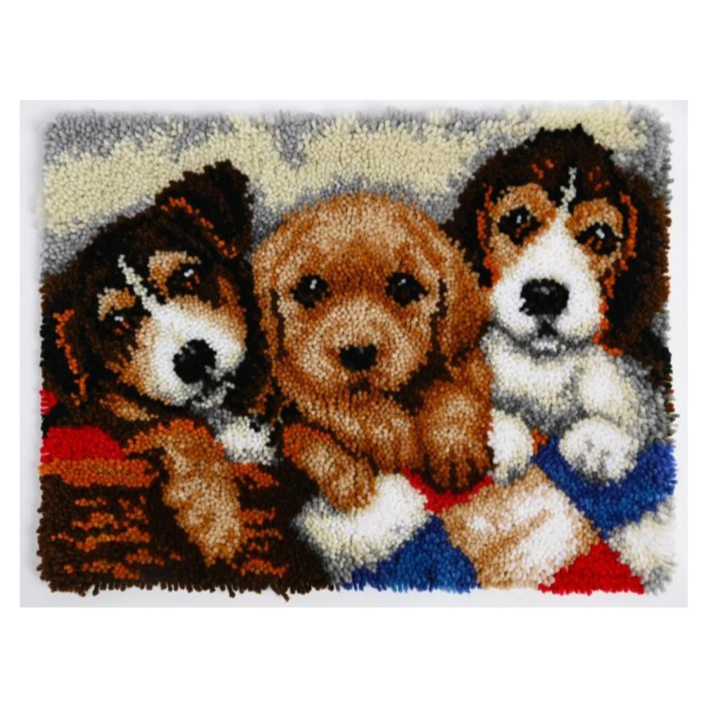 

DIY Latch Hook Kit with Printed Puppy Pattern Crochet Needlework Crafts for Kids and Adults Includes Hook Crafts for adults