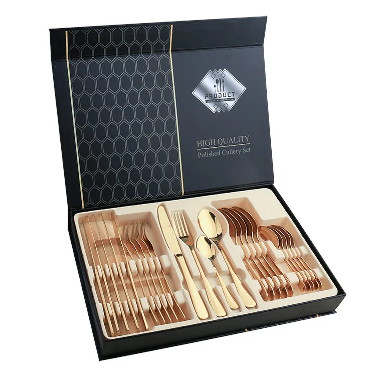 

24 Pcs/Lot Stainless Steel Cutlery Set Silver Gold Metal Full Tableware Of knife Spoons And Forks kitchen Utensils Sets With Box