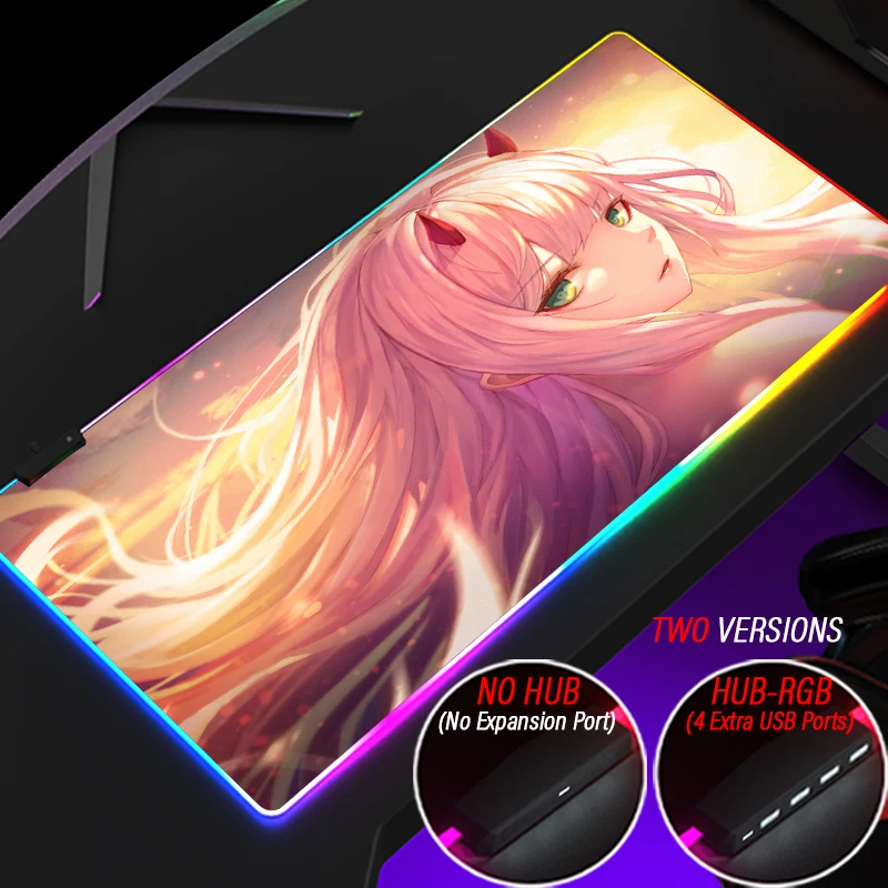 

Игровой коврик для мыши Dear in the FRANXX на заказ RGB, светящийся коврик для мыши со светодиодный подсветкой, милые аксессуары для ПК с двумя концен...