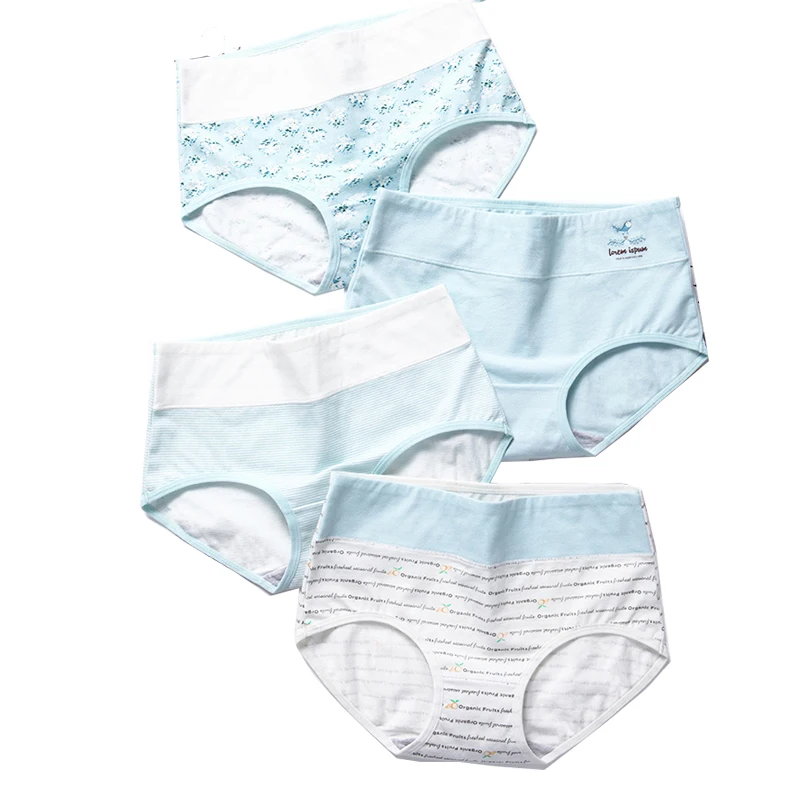

LANGSHA 4Pcs/set High Waist Panties Women Cotton Breathable Underwear Cute Print Seamless Briefs Sexy Soft Girls Underpants XXL
