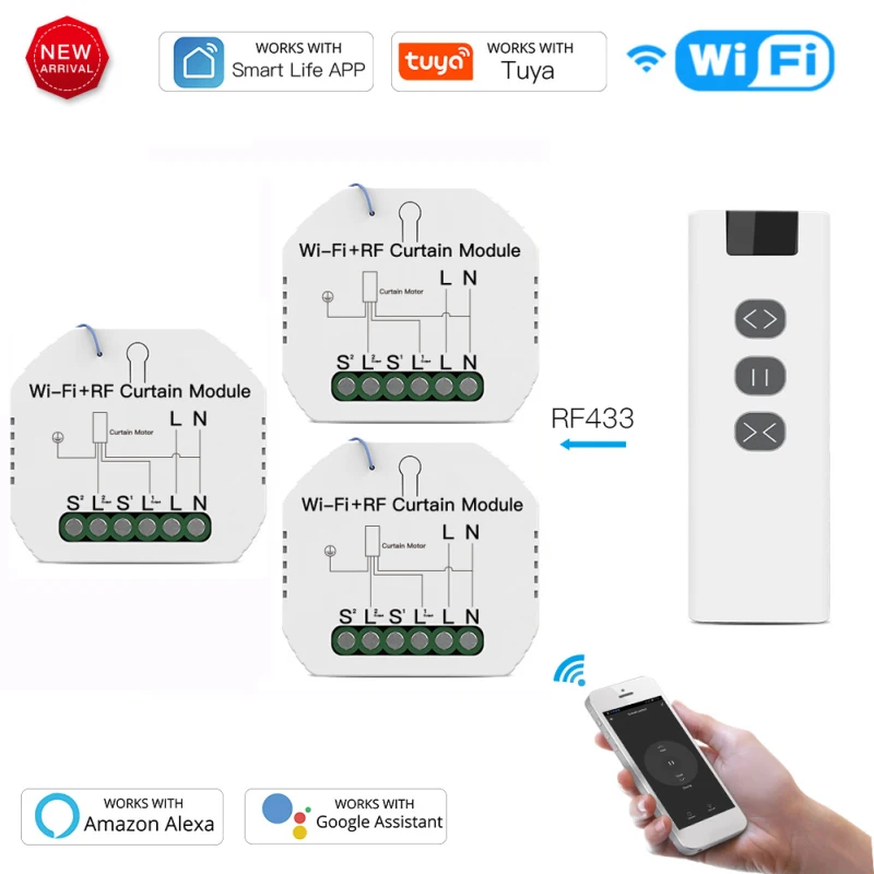 

Tuya Smart Life Curtain Switch Module Remote Control Blinds Roller Shutter RF+WIFI App Timer Google Home Aelxa Echo Smart Home