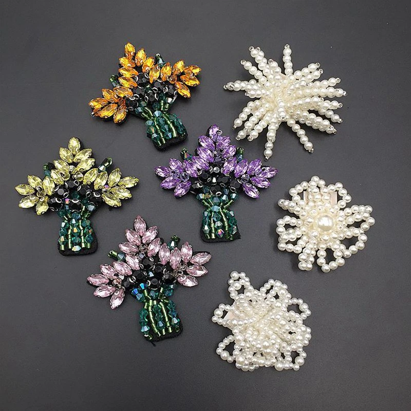 Имитация жемчуга бусины стразы аппликация Броши нашивки пришить цветок одежда