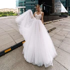 Женское кружевное свадебное платье, привлекательное ТРАПЕЦИЕВИДНОЕ ПЛАТЬЕ до пола из тюля на бретелях-спагетти с бисером, платье для невесты