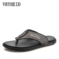 vryheid quality leather men slippers comfortable fashion summer flip flops men beach shoes breathable flat pantuflas de hombre