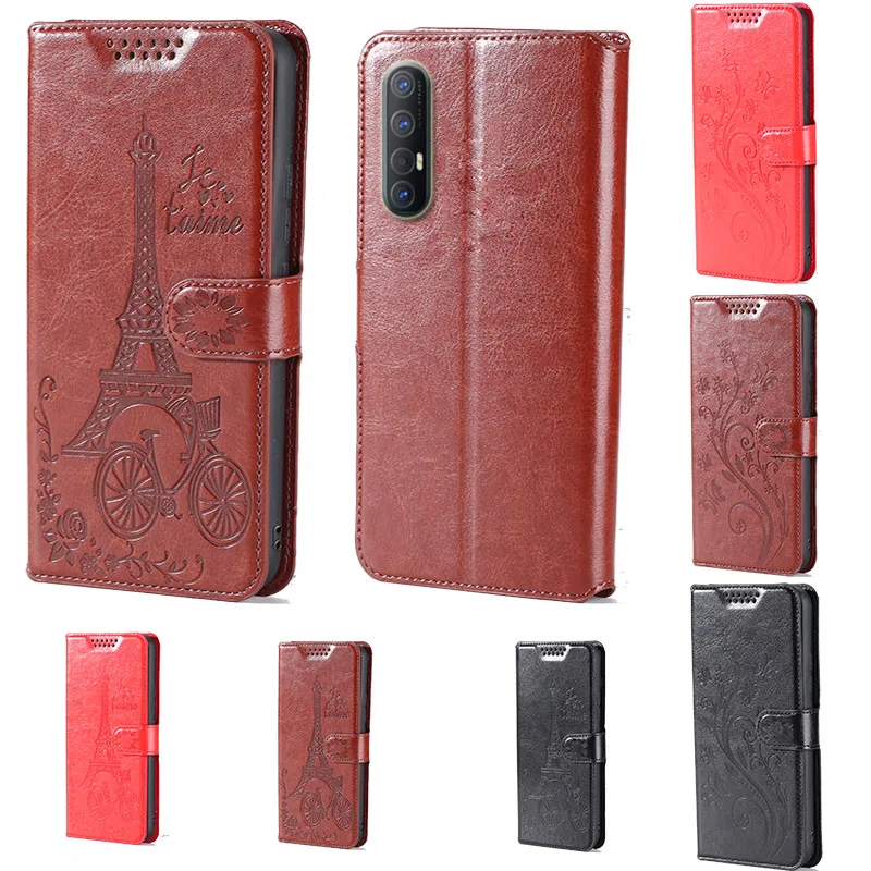 

Интэглио-значок с изображением бабочки цветка башни кожаный чехол-книжка с отделениями для карт чехол для телефона чехол для Oppo Find X2 нео-кни...