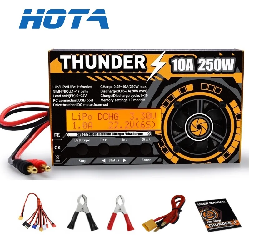 

in stock HOTA Thunder 250W 10A DC Balance Charger Discharger With Adapter Tempreture Sensor For LiPo NiCd PB Battery