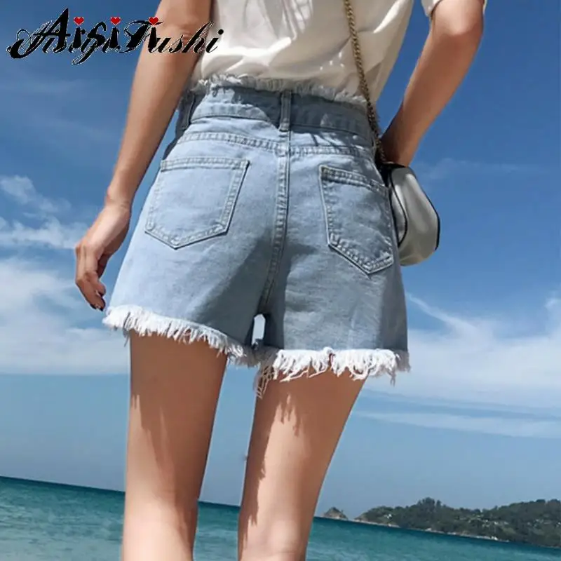 Женские винтажные шорты AISIYIFUSHI свободные облегающие джинсы с высокой талией 2020 |