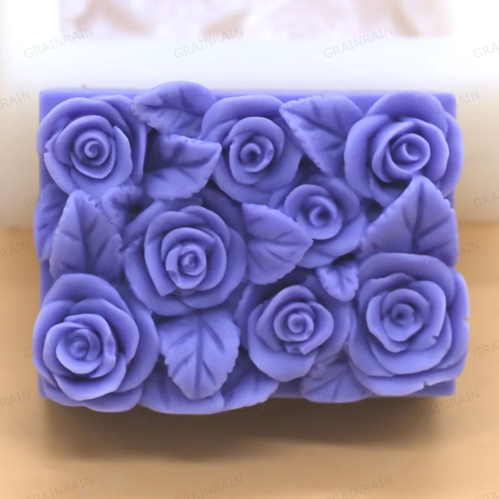 

Grainrain Soap Mold Silicone Craft Rose Rectangle Soap Making Mould DIY Candle Resin Mold