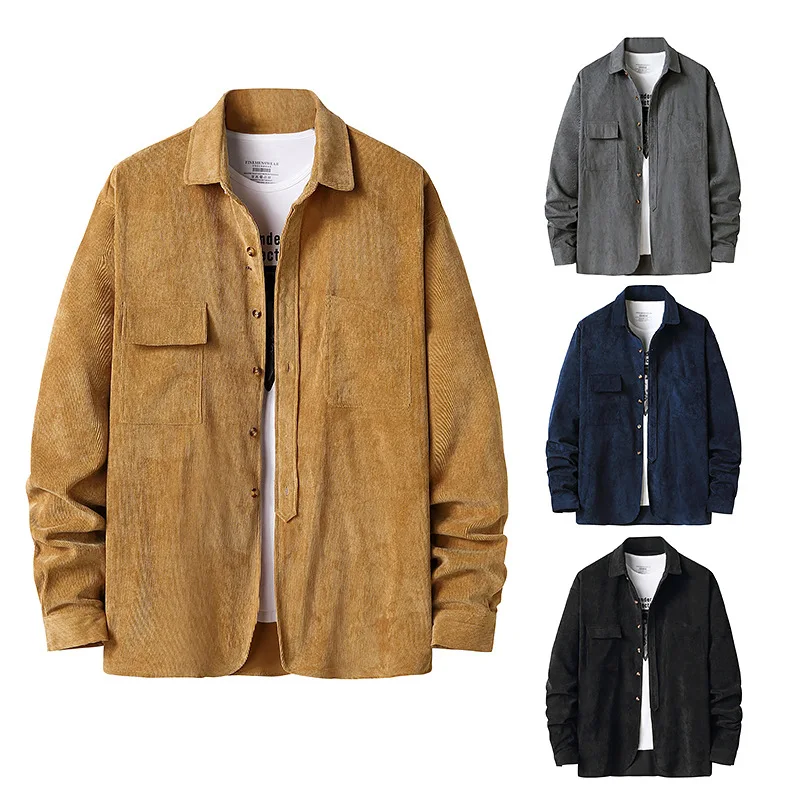 

New fashion brand men's corduroy Henry collar men's autumn and winter long-sleeved shirt jacket