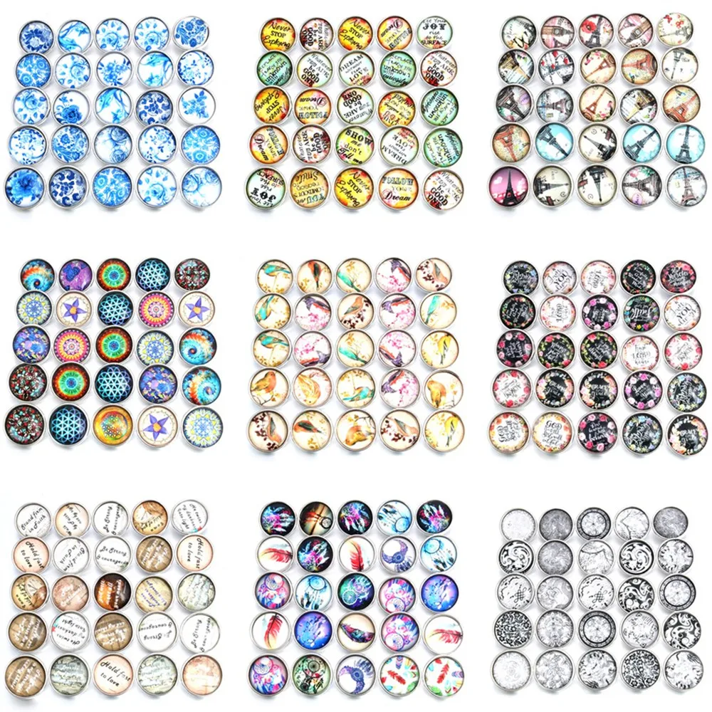 

10pcs/lot New Mixed Snap Jewelry Faceted Flower Glass Charms 18mm Snap Button Jewelry for 18mm Snaps Bracelet ZB426
