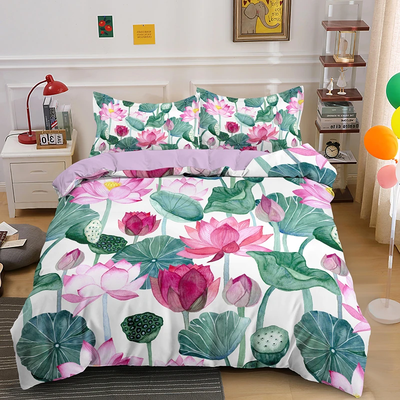 

Drop Shipping Lotus Duvet Cover With Pillowcase 2/3PCS Psychedelic Single Double King Queen Size Bedding Sets Bedclothes