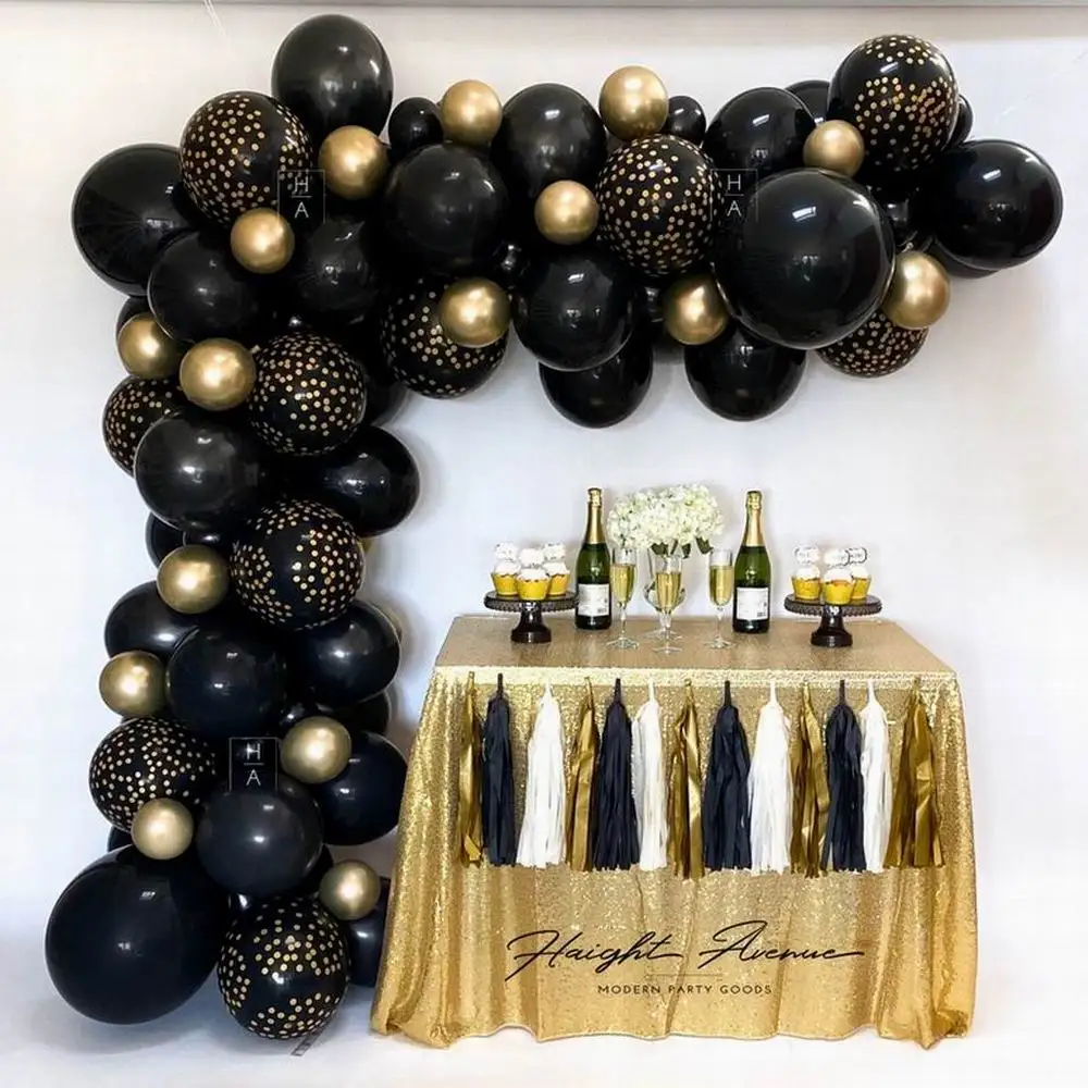 

87pcs DIY Balloon Garland Arch Kit Black Gold Champagne Latex Balloons for 2021 New Year Retirement Graduation Party Decoration