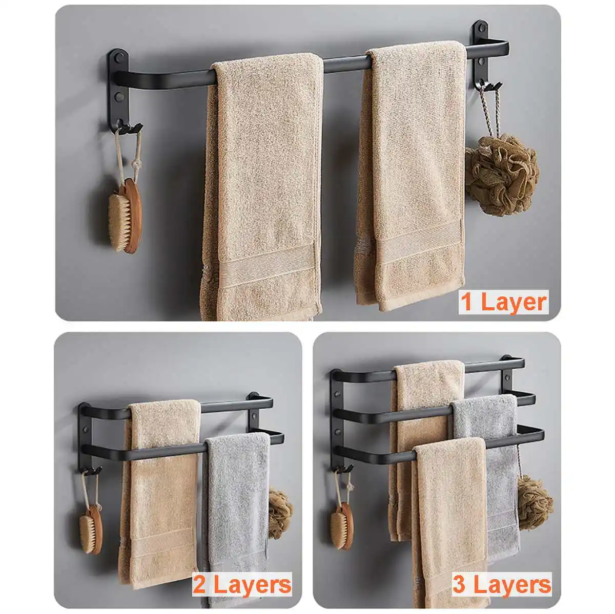 

Towel Rack Towel Hanger Rail Wall Mounted Towel Rack Bathroom Space Aluminum Black Towel Bar Rail Matte Black Towel Holder