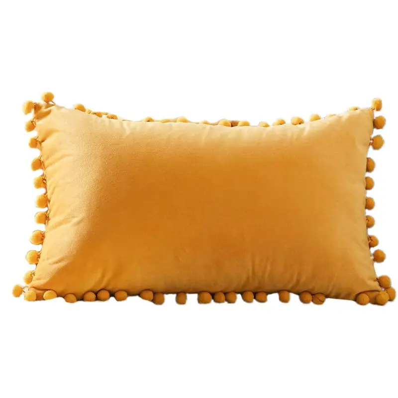 Nordic Style Velvet Lumbar Waist Throw Pillow Cover with Pom Simple Solid Color Decorative Rectangle Cushion Case | Дом и сад