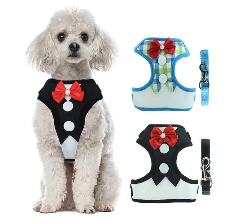 Элегантный жилет для кошек и собак с поводком бантом регулируемый костюм щенков