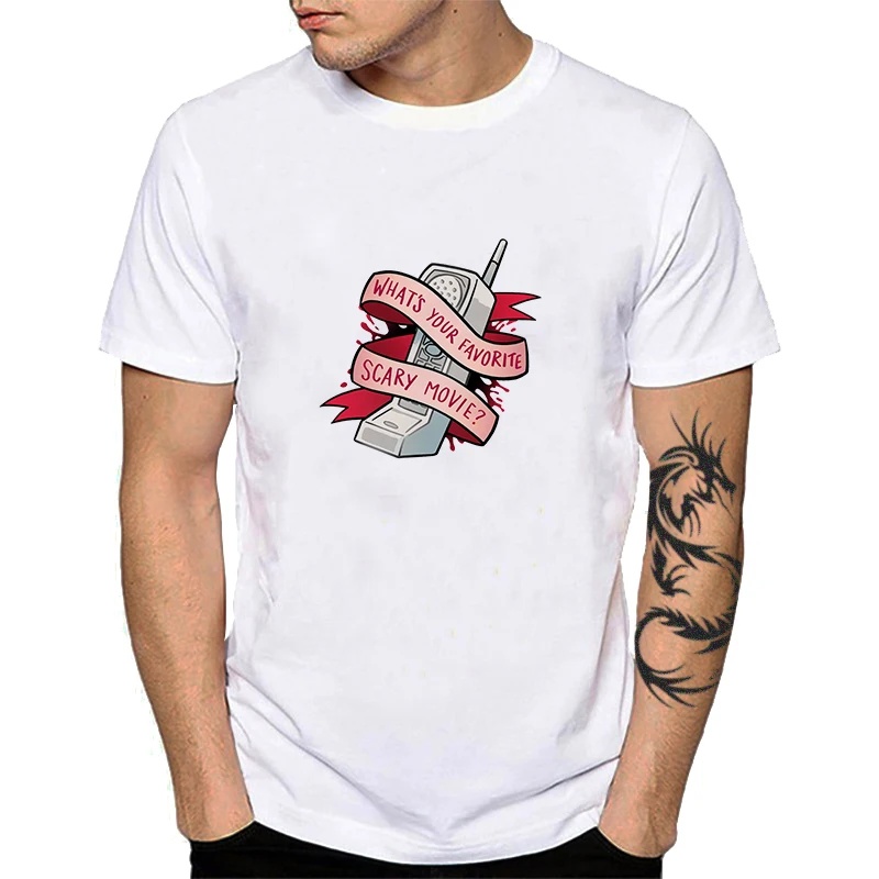 Male T-shirt Ghost Face Scream Cotton Top What Is Your Favorite Scary Movie Harajuku Tee Shirt Horror Addict YH092 | Мужская одежда